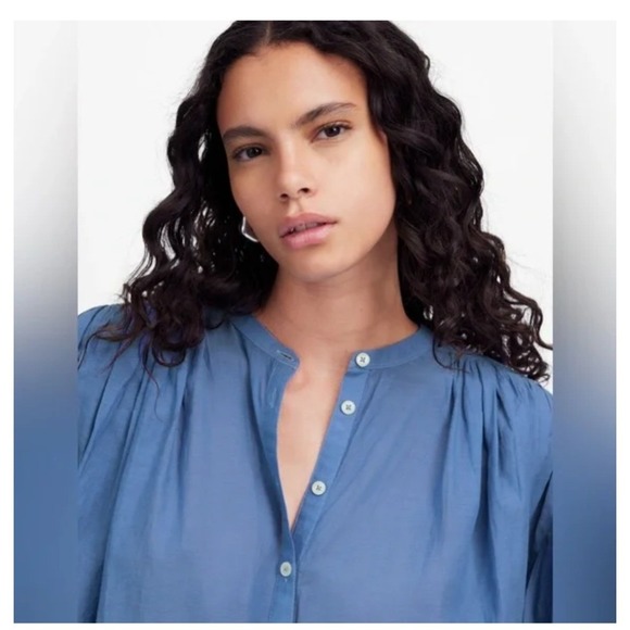 Madewell Blue Balloon Sleeve Top Button Front Top Size Large 2025 Style - Picture 8 of 16